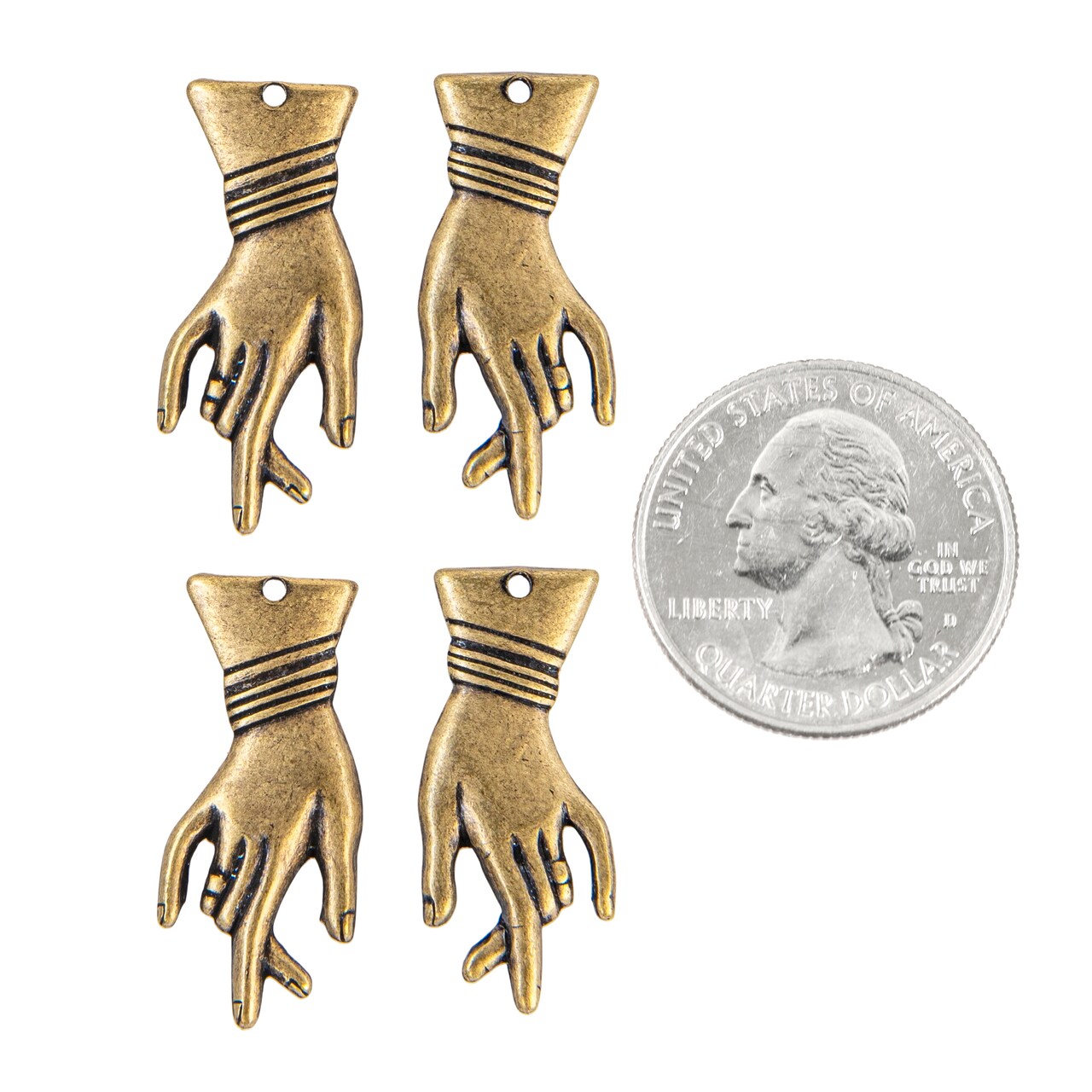 Vintage Left and Right Antiqued Brass Hand Charms - Two Pairs of Hands - AB-C241